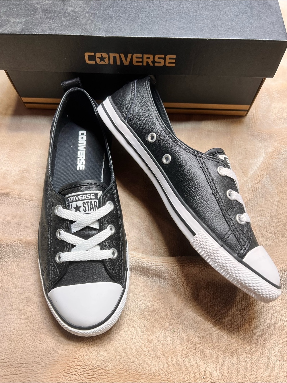 SZ 7 | Converse Black and White Faux Leather Ballet Slip Flat Sneakers